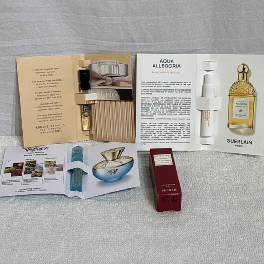 Women Designer perfume sample Lot Of 4 Versace Dylan Cartier Guerlain Chloé